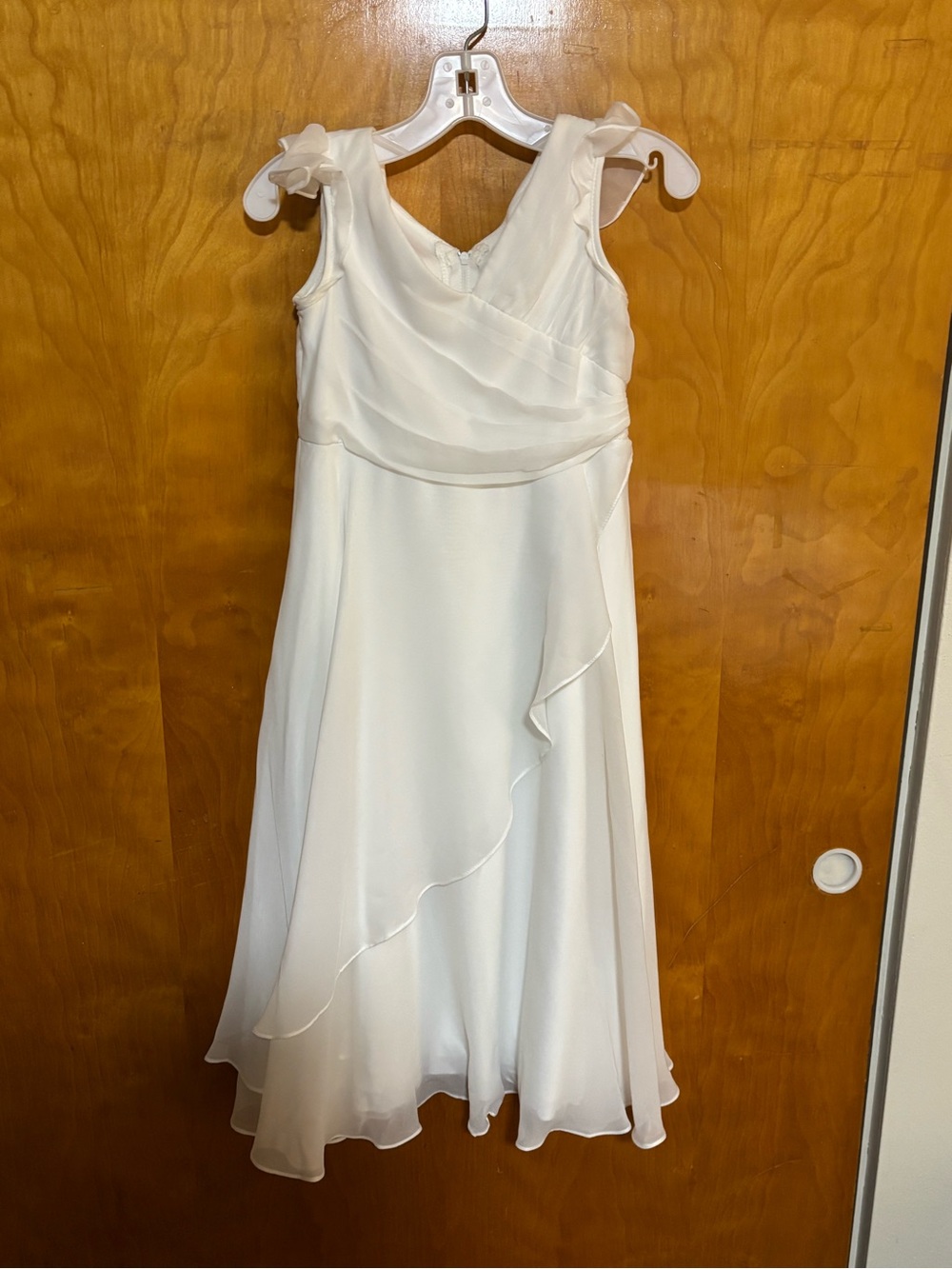 Ivory Chiffon Midi Dress with Ruffle Detail
